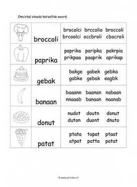 Werkblad eten en drinken - Woordherkenning 2 moeilijk