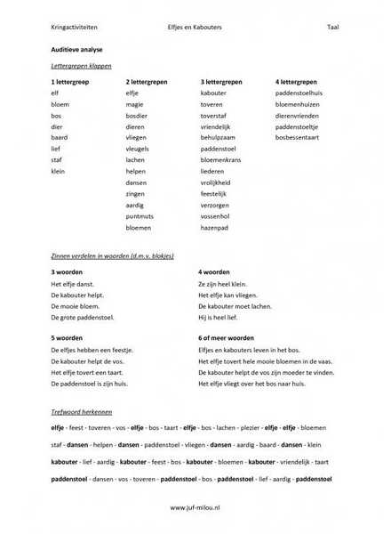 Kringactiviteit Rekenen En Taal - Elfjes En Kabouters ~ Juf Milou