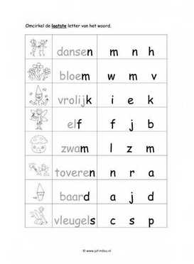 Werkblad elfjes en kabouters - Eindletter makkelijk