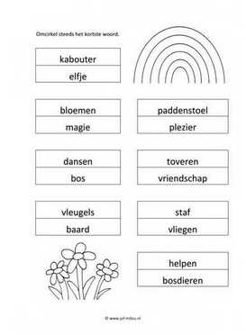 Werkblad elfjes en kabouters - Kortste woord