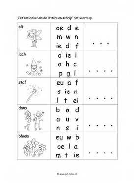 Werkblad elfjes en kabouters - Letter en woordherkenning