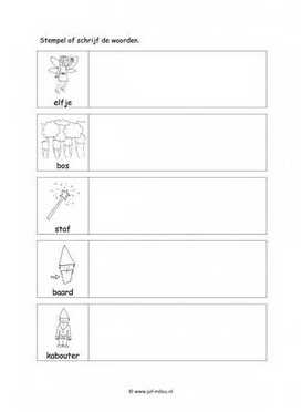 Werkblad elfjes en kabouters - Woorden stempelen