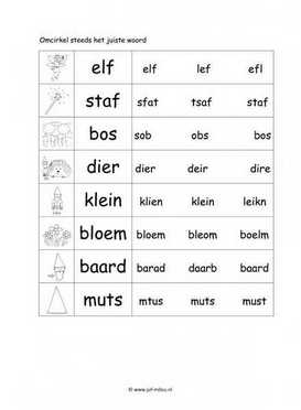 Werkblad elfjes en kabouters - Woordherkenning 2 makkelijk