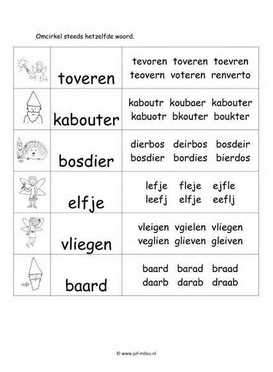 Werkblad elfjes en kabouters - Woordherkenning 2 moeilijk