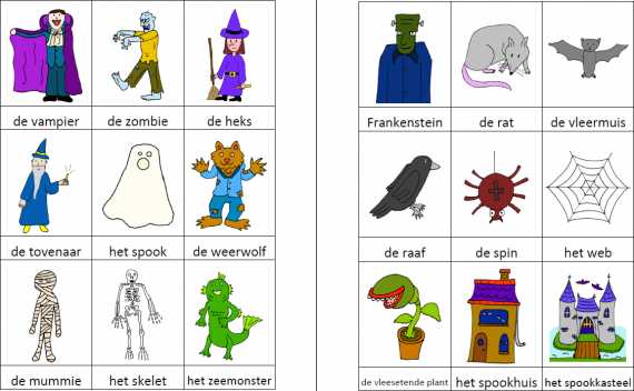 Woordkaartjes griezelen kleur