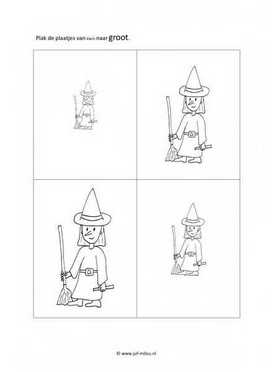 Werkblad heksen en tovenaars - Klein naar groot 4 stukjes
