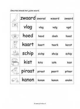 Werkblad piraten - Woordherkenning 2 makkelijk