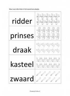 Werkblad ridders en prinsessen - Letters tellen