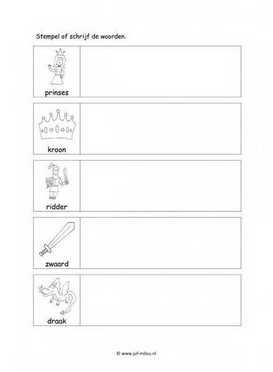 Werkblad ridders en prinsessen - Woorden stempelen