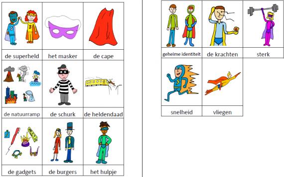 Woordkaartjes superhelden kleur