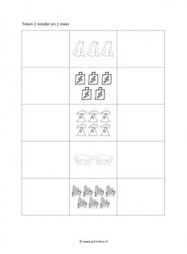Werkblad superhelden - 1 minder en 1 meer