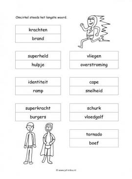 Werkblad superhelden - Langste woord