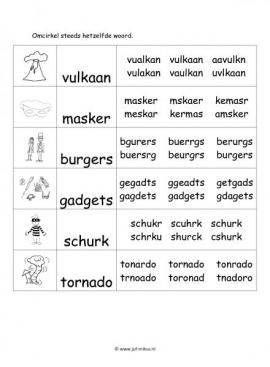 Werkblad superhelden - Woordherkenning 2 moeilijk