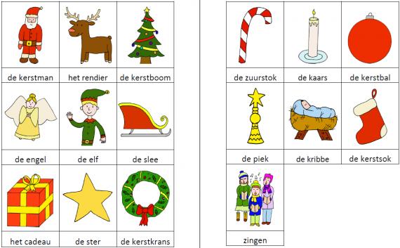 Woordkaartjes kerstmis kleur