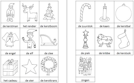 Woordkaartjes kerstmis zwart-wit
