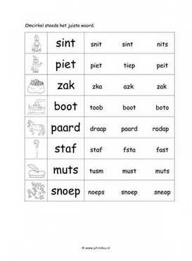 Werkblad sinterklaas - Woordherkenning 2 makkelijk