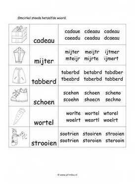 Werkblad sinterklaas - Woordherkenning 2 moeilijk