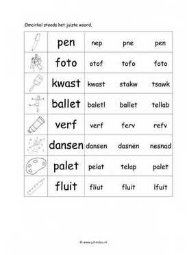Werkblad kunst - Woordherkenning 2 makkelijk
