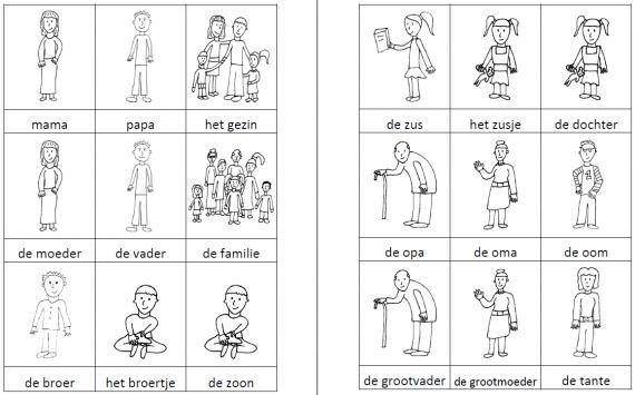 Woordkaartjes familie zwart-wit