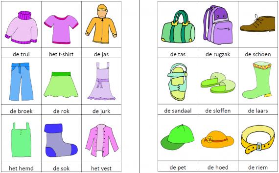 Woordkaartjes kleding kleur