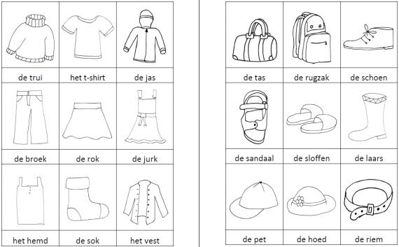 Woordkaartjes kleding zwart-wit