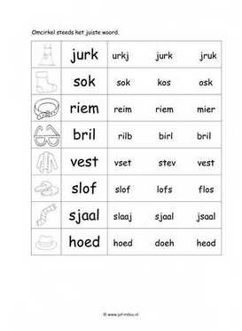 Werkblad kleding - Woordherkenning 2 makkelijk