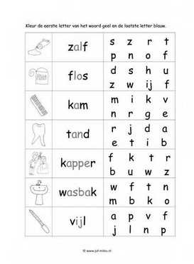 Werkblad verzorging - Begin en eindletter