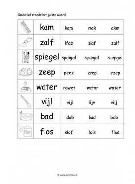 Werkblad verzorging - Woordherkenning 2 makkelijk