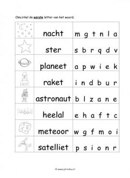 Werkblad ruimte - Beginletter moeilijk