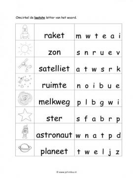 Werkblad ruimte - Eindletter moeilijk