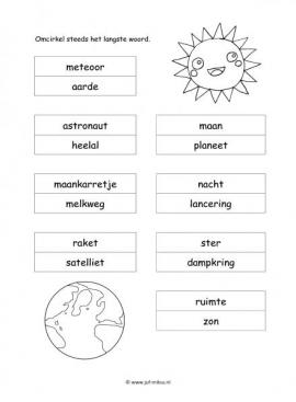 Werkblad ruimte - Langste woord