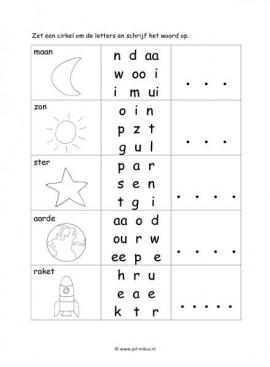 Werkblad ruimte - Letter en woordherkenning