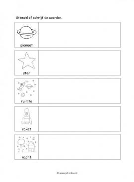 Werkblad ruimte - Woorden stempelen