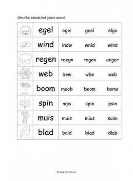 Werkblad herfst - Woordherkenning 2 makkelijk