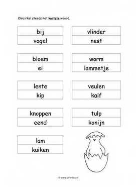 Werkblad lente - Kortste woord