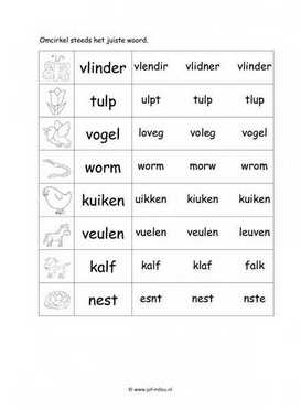 Werkblad lente - Woordherkenning 2 makkelijk