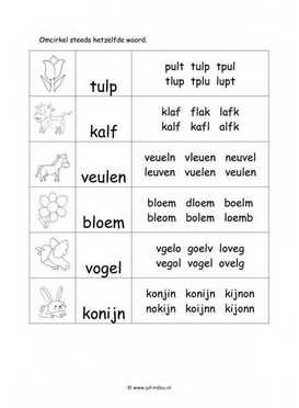 Werkblad lente - Woordherkenning 2 moeilijk