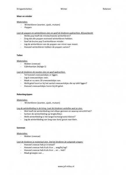 Kringactiviteiten ~ winter ~ rekenen