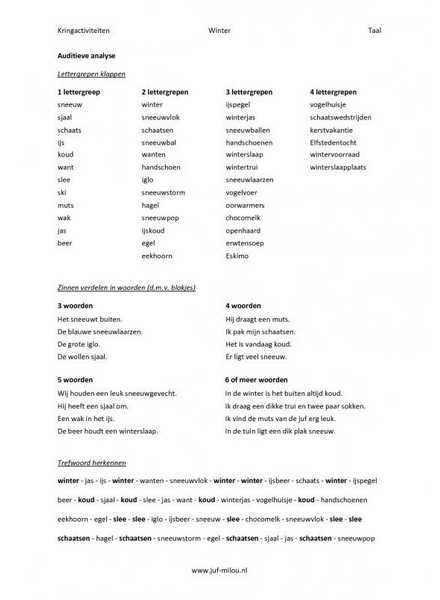 Kringactiviteiten ~ winter ~ taal