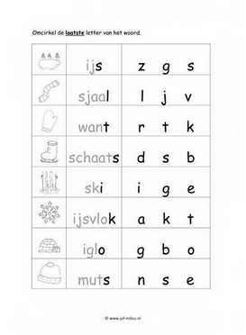 Werkblad winter - Eindletter makkelijk