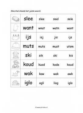 Werkblad winter - Woordherkenning 2 makkelijk