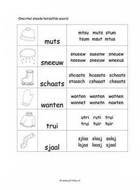 Werkblad winter - Woordherkenning 2 moeilijk