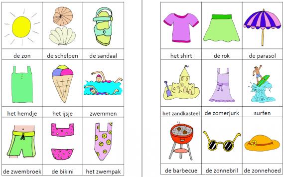 Woordkaartjes zomer kleur