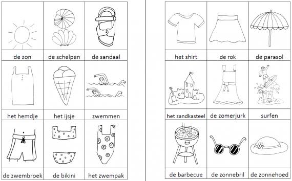 Woordkaartjes zomer zwart-wit