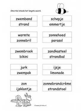 Werkblad zomer - Langste woord