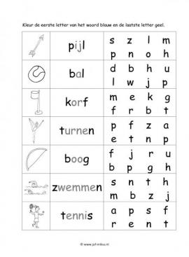 Werkblad sporten - Begin en eindletter