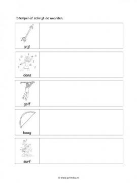 Werkblad sporten - Woorden stempelen