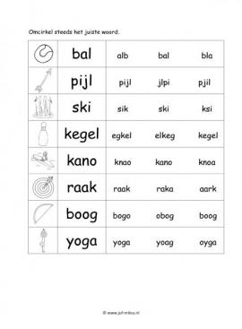 Werkblad sporten - Woordherkenning 2 makkelijk