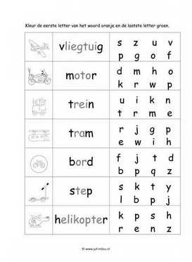 Werkblad verkeer - Begin en eindletter