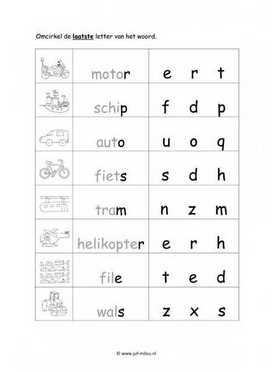 Werkblad verkeer - Eindletter makkelijk